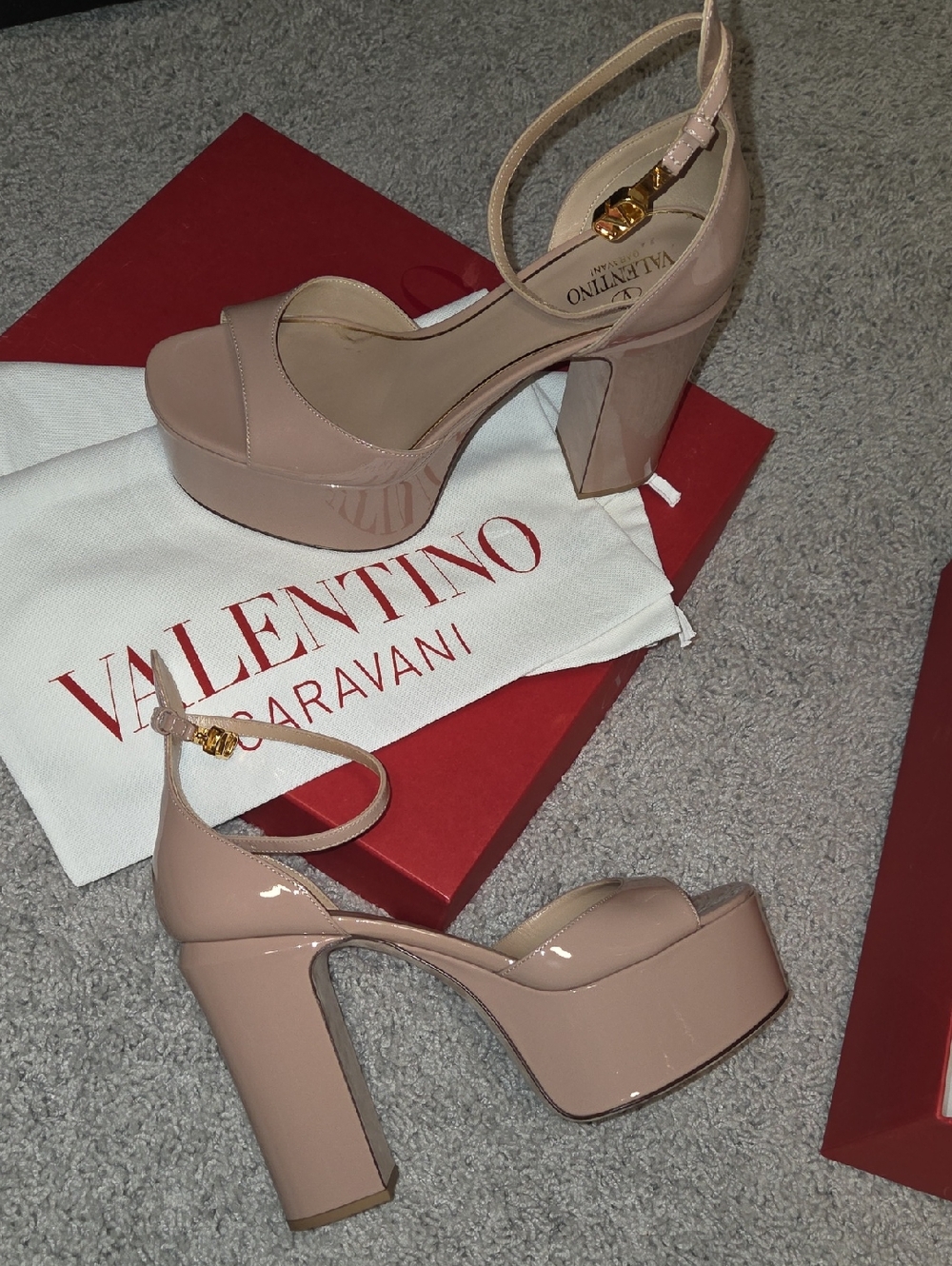 Valentino Garavani Blush Patent Platform Sandals